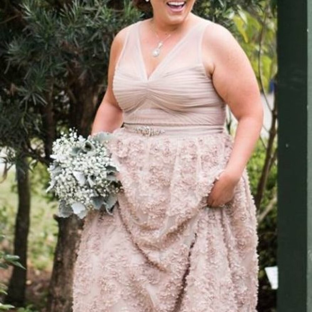 Adrianna Papell Blush Pink Textured V-neck Wedding Dress
